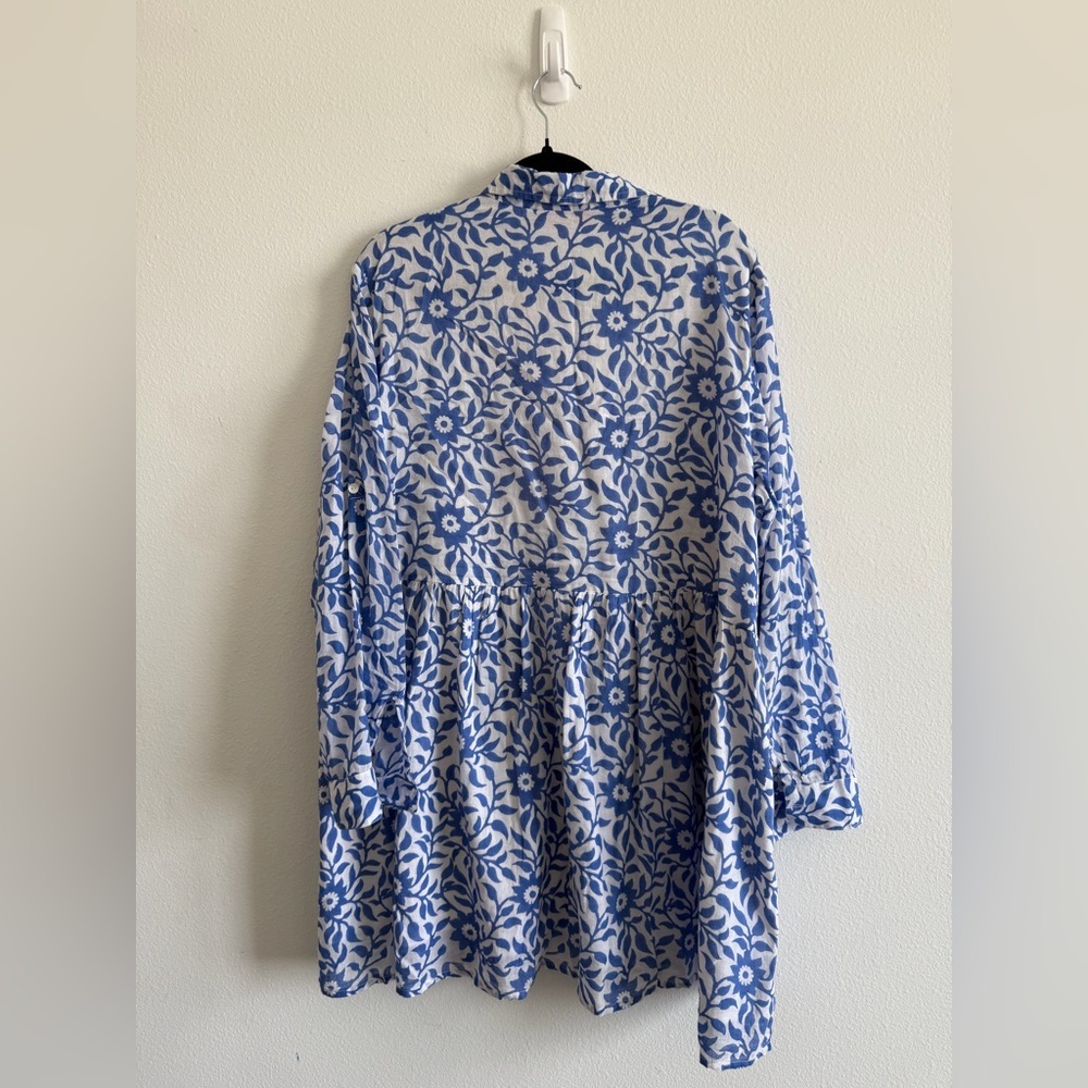 Oliphant Blue and White Floral Long Sleeve Dress - 100% Cotton - Picture 2 of 3